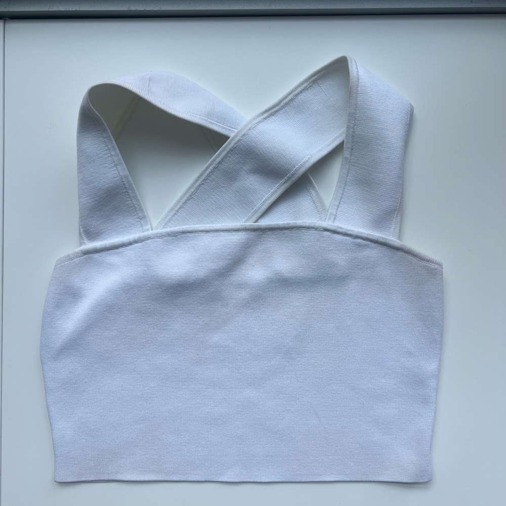 Aritzia Babaton White Cross-Back Crop Top, S